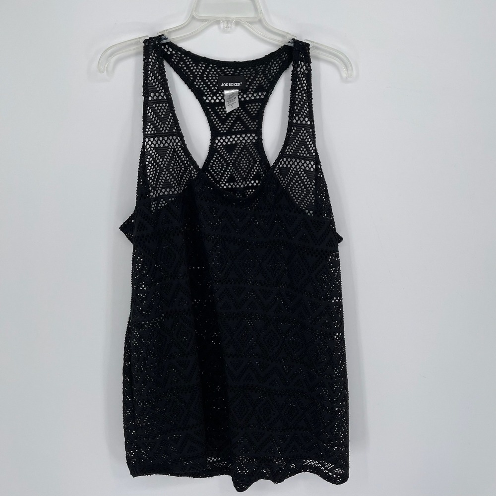Joe Boxer Women's Black Crochet Lace Racerback Swim Cover Up Tank Top Size 2X